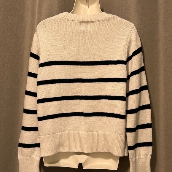 GAP 100% Cotton White with Black Stripe Sweater - Size Med to Large - Picture 2 of 11